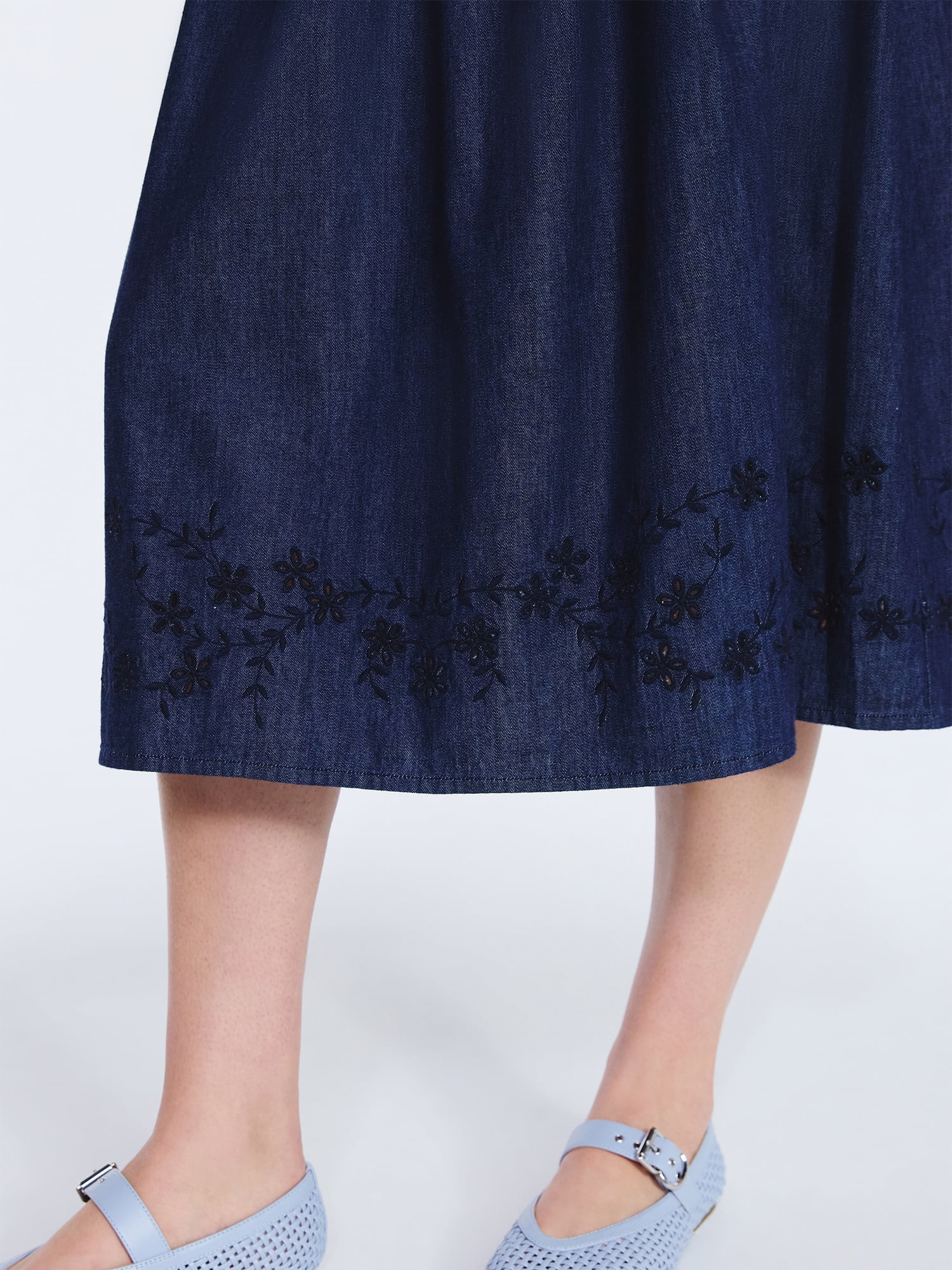 Free Assembly Women's and Women's Plus Embroidered Cotton Maxi Skirt with Smocked Waist, Sizes XS-4X