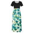 thumbnail image 4 of Puntoco Vestido De Manga Corta Con Cuello Redondo Y Falda Larga Estilo Resort Con Estampado Floral Para Mujer Negro M,Regalos Para Mujer Joven, 4 of 5