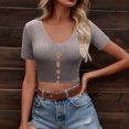thumbnail image 2 of Asxite Women Summer Tops V Neck Short Sleeve Solid Breathable Casual Shirts, 2 of 6