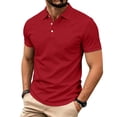 thumbnail image 2 of Domzest Mens Big & Tall Polo Shirt Short Sleeve Button Up Lapel Collar Quick Dry Golf Top Classic Breathable Solid Work Shirts Red L, 2 of 9