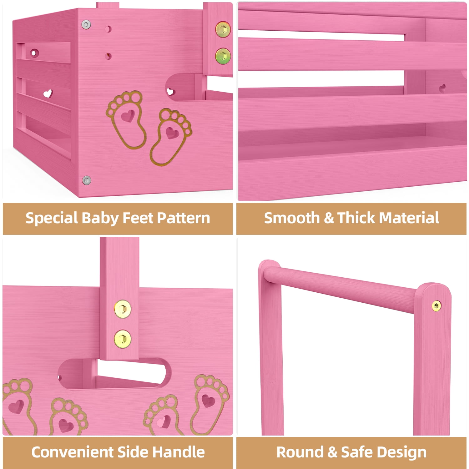 BambooHomie Baby Shower Crate Closet, Baby Baskets Box with Hangers for Newborn, Welcome Pregnancy Gift Basket for New Parents (Pink, Small Size)