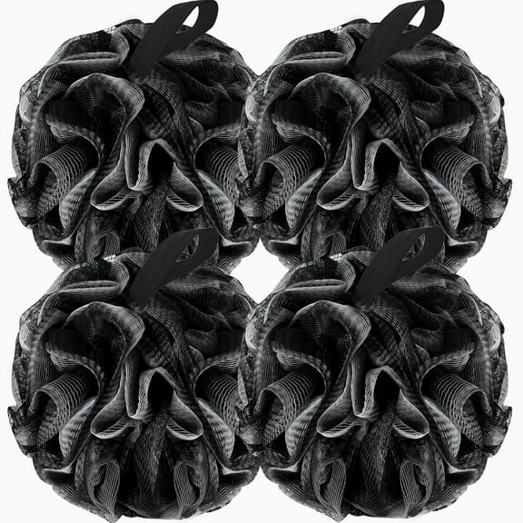 Bath Loofah Shower Sponge Body Back Scrubber Soft Mesh Shower Puffs Exfoliating Loofa for Women & Men Bath Accessories Cleaning Tool (Pack of 4 60G Loofah, Dark Elf)