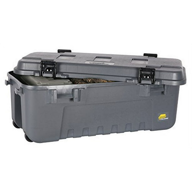 Plano Storage Trunk with Wheels, Gray, Lockable Storage Box, Airline Approved Sportsman Trunk