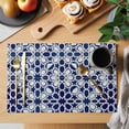thumbnail image 2 of Navy Blue Geometric Placemats Set of 4 Vintage Abstract Art Place Mats Indoor Wipeable Table Mats Washable Cloth Dining Table Placemats for Kitchen Holiday Party Home Decor 13x19 Inch, 2 of 9