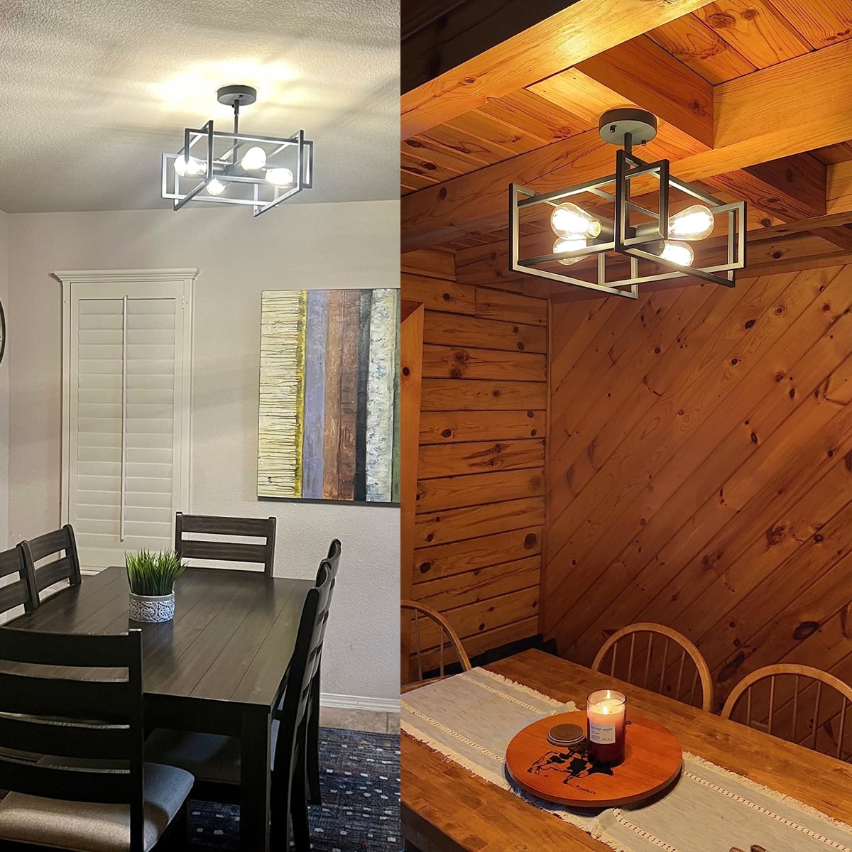 4-Light Semi Flush Mount Ceiling Light Fixtures Industrial Metal Cage Ceiling Lamp Fixtures Flush Mount Ceiling Lighting for Hallway Porch Kitchen Bathroom