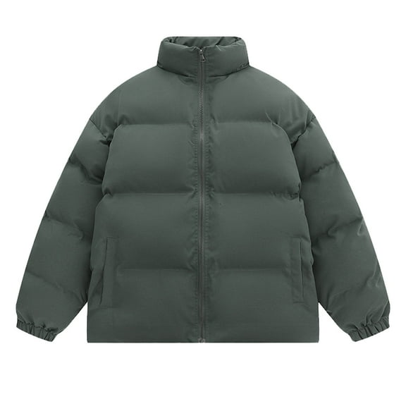 Dpytoraw Mens Winter Solid Color Zipper Pocket Thick Warm Padded Jacket Hoodless Coat Thick Coat