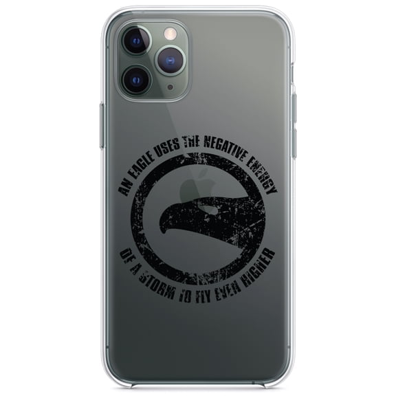 DistinctInk Clear Shockproof Hybrid Case for iPhone 13 Pro MAX (6.7" Screen) - TPU Bumper Acrylic Back Tempered Glass Screen Protector - Eagle Uses Negative Energy to Fly Higher