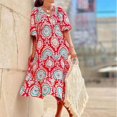 thumbnail image 1 of Geometric Print Bubble Sleeve Dress, 1 of 10