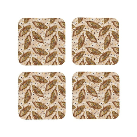 

KLL Drink Coasters Set Square of 4 PU Leather Absorbent Coasters Set Decorative Coffee Cup Coasters Housewarming Gift for Home Decor-Colorful Vintage Corn