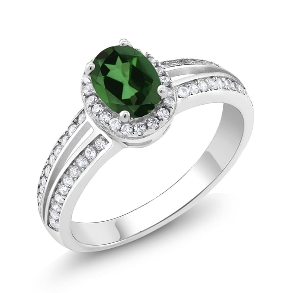 Gem Stone King 925 Sterling Silver Emerald Envy Mystic Topaz Engagement Ring for Women | 1.40 Cttw | Oval 7X5MM | Gemstone November Birthstone | Size 9