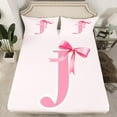 thumbnail image 2 of Manfei Bow Initial Letter J Bed Sheets,Kawaii Bowtie Ribbon King Sheets,Girls Pink Bowknot Sheet Set For Princess,Breathable Bedroom Decoration,4 Pieces, 2 of 7