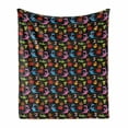 thumbnail image 1 of Dragon Soft Flannel Fleece Throw Blanket, Different Kinds of Colorful Comic Dragons on a Black Background with Little Stars, Cozy Plush for Indoor and Outdoor Use, 70" x 90", Multicolor, by Ambesonne, 1 of 6