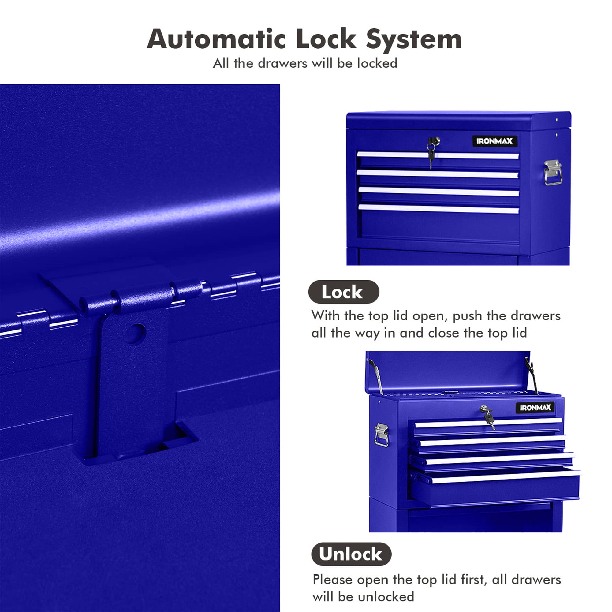 Aukfa Tool Box, 3 in 1 Steel Rolling Tool Chest w/ 6-Drawers & 2 Cabinet for Garage Workshop, Blue