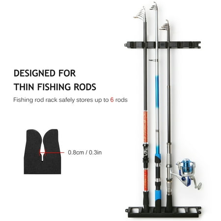 Fishing Rod Rack Rods Wall Mounted Thin Rods Wall Mounted Pole Stand 6 Thin Rods Rod 6 Thin Fapao Siuke Eryue Black