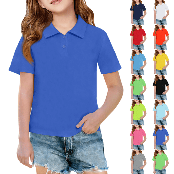 longantii Girls Polo Shirt Short Sleeve Classic Collared School Uniform Golf Polo Shirts Solid Color Uniforms 2026 Back To School Clothes White 9-10 Years