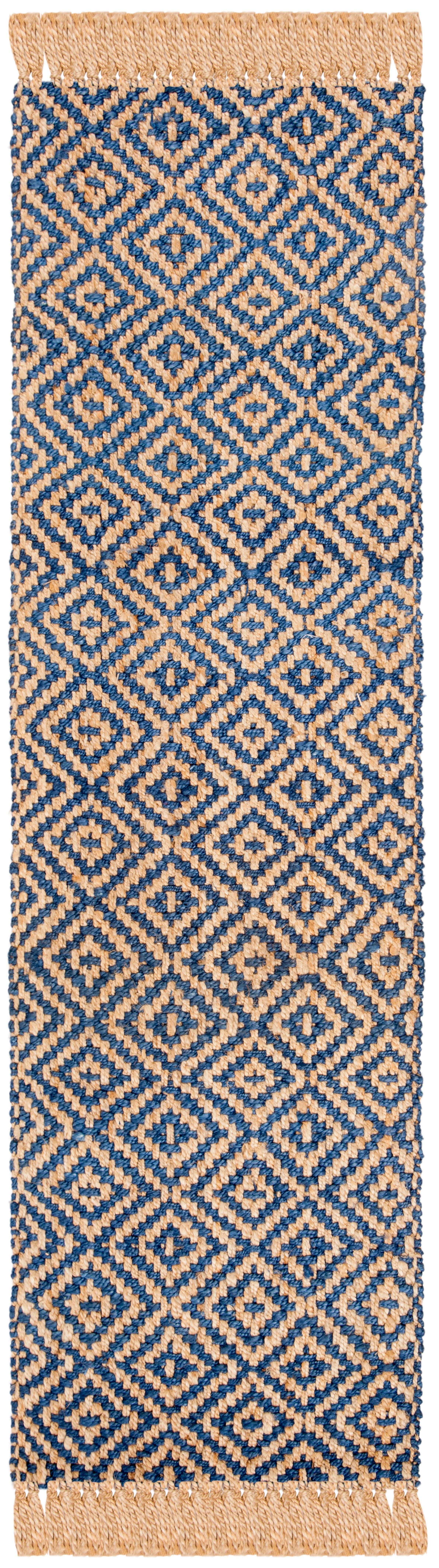 SAFAVIEH Natural Fiber Thomas Geometric Jute Runner Rug, Tropical Blue/Natural, 2'3" x 12'