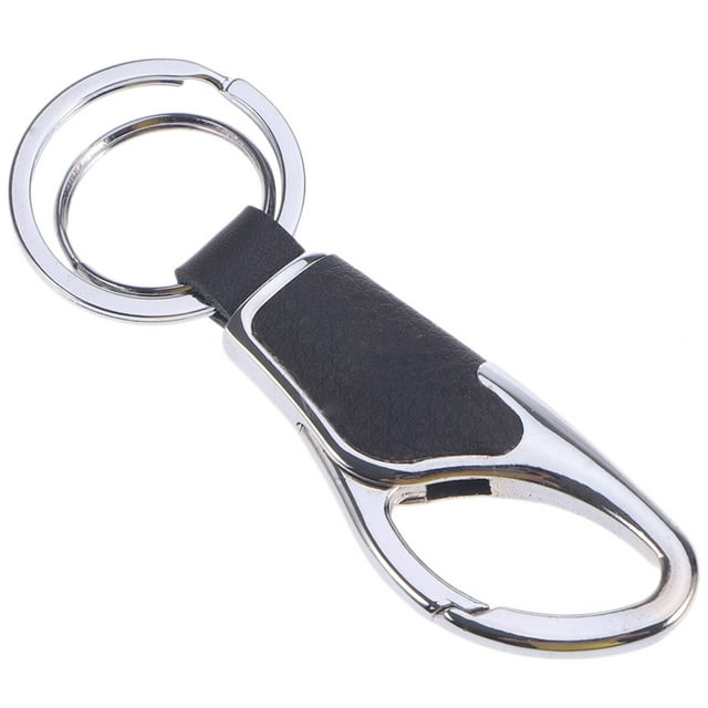 Llavero de cuero para hombre con llavero de metal para automóviles Inicio (cuero plateado y negro)
