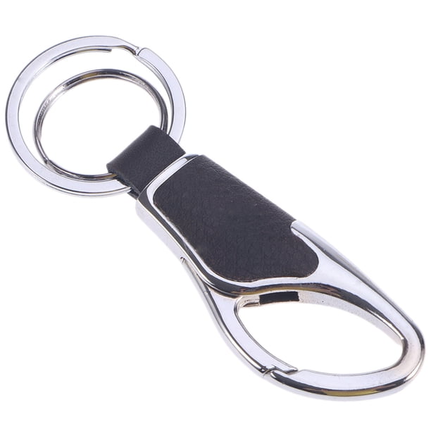 Llavero de cuero para hombre con llavero de metal para automóviles Inicio (cuero plateado y negro)