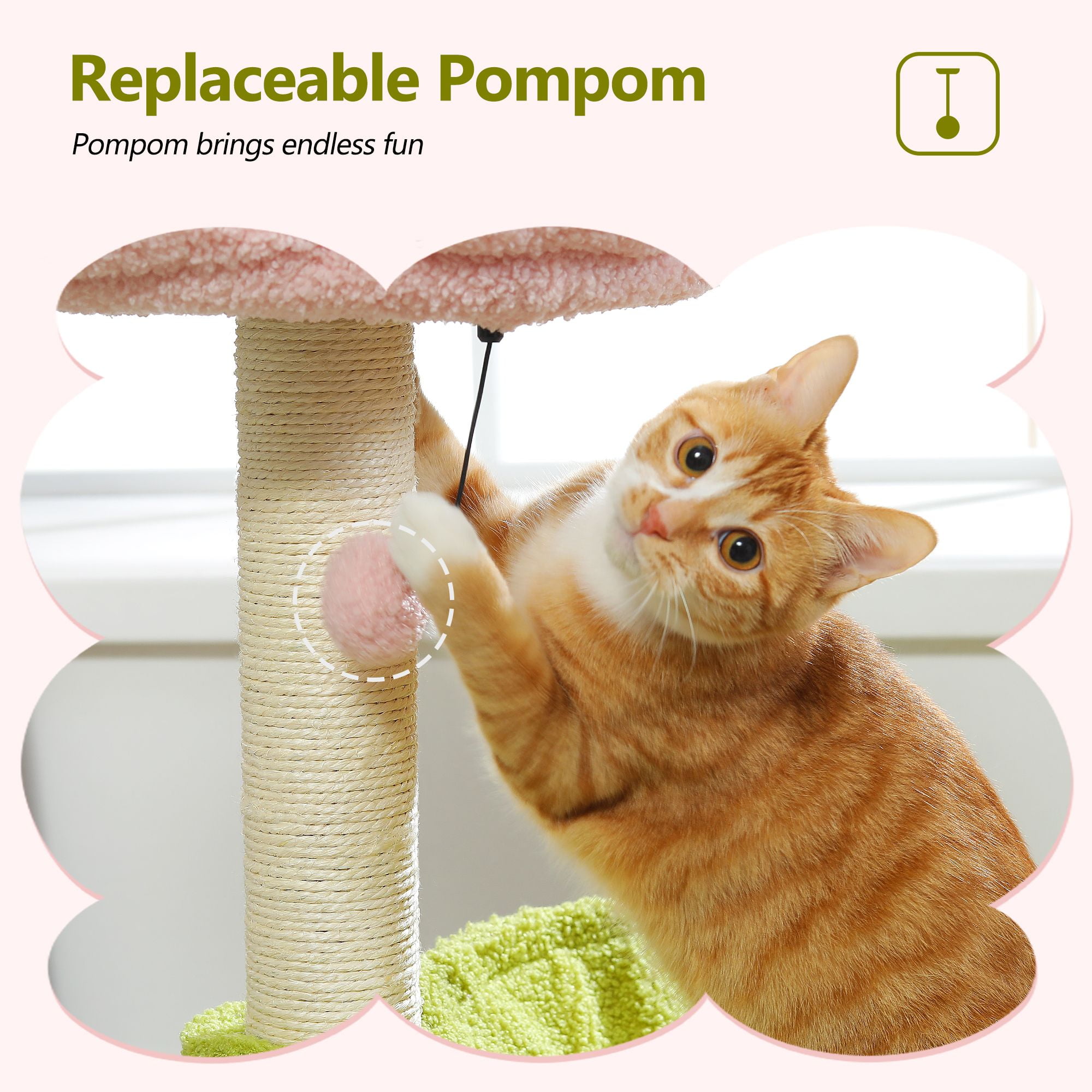 Kadyn 28" Flowers Cat Scratching Post for Indoor Cats, Cat Scratcher with Sisal Rope for Small & Medium Cats, Kittens Cat Tree, Multicolor
