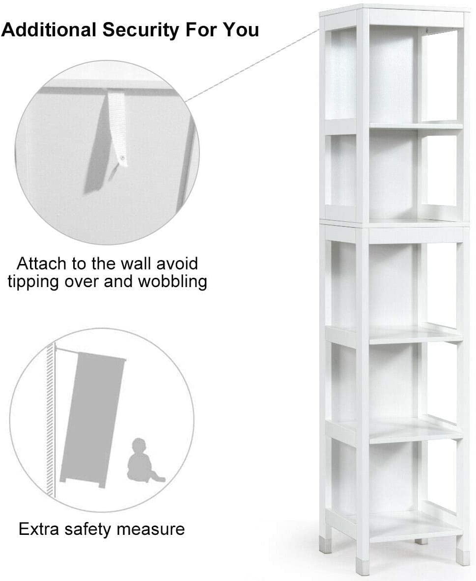 Giantex Adjustable Bathroom 3-Shelves and 2-Drawers Free Standing Cabinet, White
