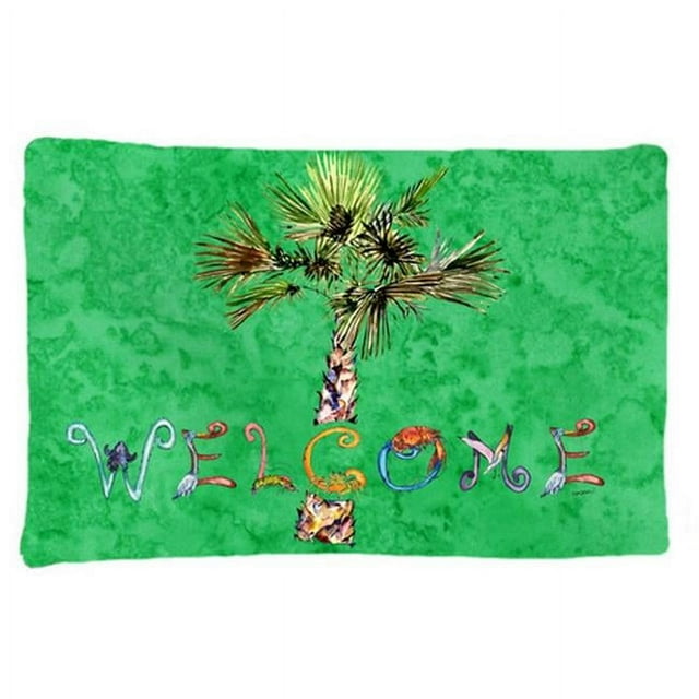 Carolines Treasures 8710PILLOWCASE Welcome Palm Tree On Green Fabric Standard Pillowcase