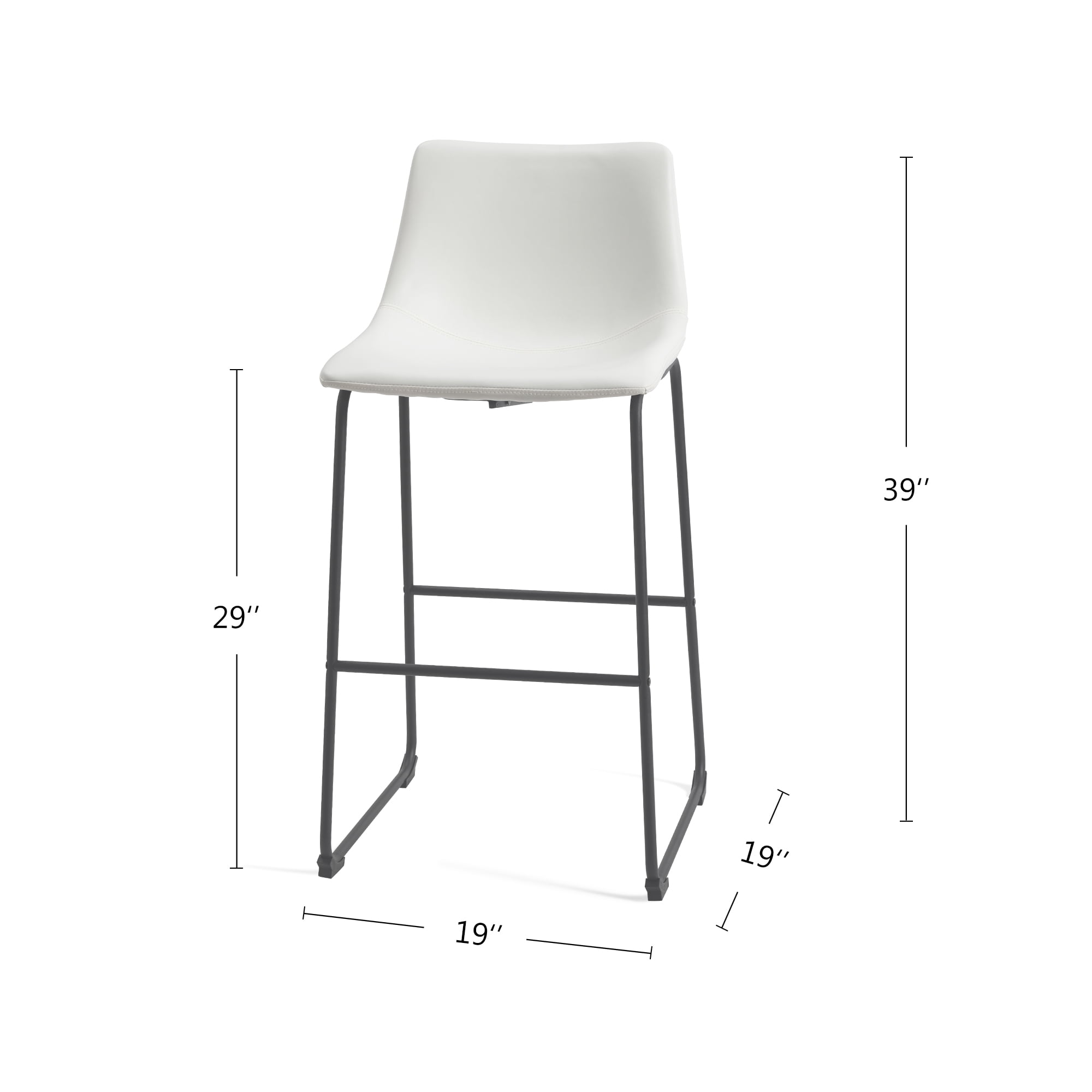 Set of 2 Fabric Bar Stools Low Back Counter Height Bar Stool with Leather Pub Chairs Height 39" White