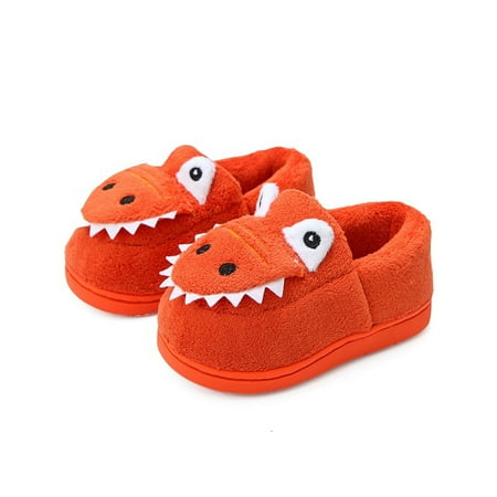 

JINMGG Clearance Items Winter Warm Home Kids Cotton Slippers Cute Dinosaur Pattern Indoor Cartoon Baby Soft Sole Flat Bottom Children Slip On Shoes