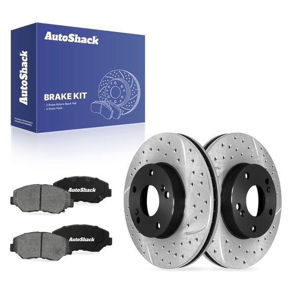 AutoShack Front Brake Rotors & Ceramic Pads for Honda, Accord 2003-2005, FWD L4 2.4L - E-Coated Drilled & Slotted - ShadowGuard - 11.81" (300 mm), 5-Lug