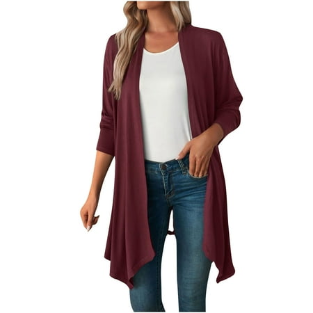 

Trench Coats for Women Fleece Jacket Women Women Casual Jackets Open Front Long Sleeve Solid Blouse Tops Coat Black Cardigan for Women New Arrival Denim Jacket for Women Wine S