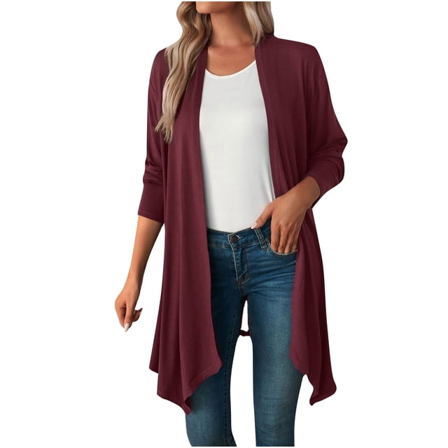 jsaierl Cardigans Cardigan pour Femmes Chic Décontracté Léger à Manches Longues Ouvert à l'Avant Ourlet Drapé Chandails Dusters Grande Taille