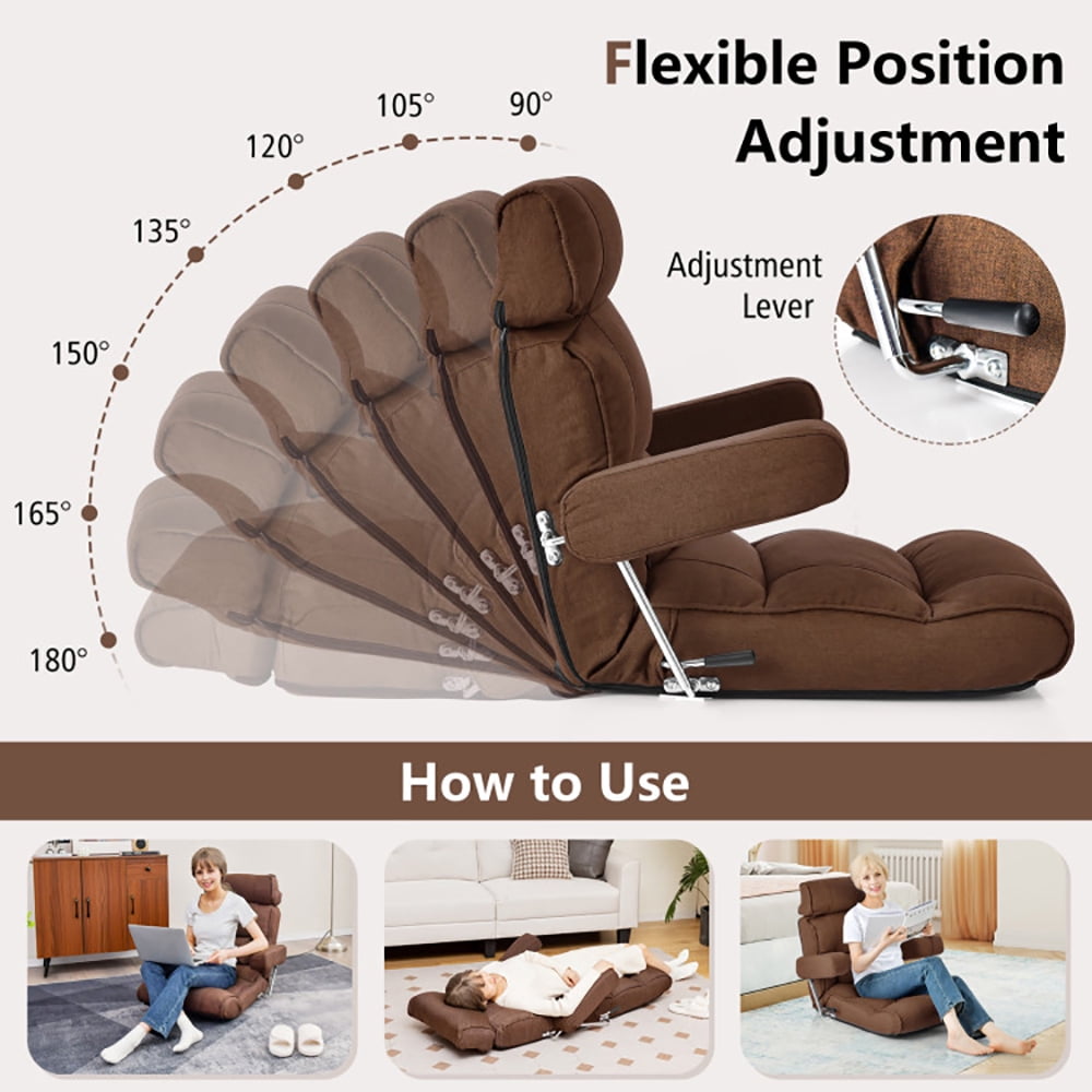 Finihen Folding Sofa Chair, Floor Chair, Adjustable Folding Sofa Chair with 6 Position Stepless Back, for Living Room, Bedroom, for Gaming, Reading, Brown Finihen Folding Sofa Chair, Floor Chair, Adjustable Folding Sofa Chair with 6 Position Stepless Back, for Living Room, Bedroom, for Gaming, Reading, Brown