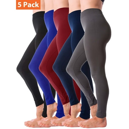 5-Pack Fleece Lined Leggings for Women Winter Warm Thermal Full Length