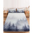 thumbnail image 2 of Full Size Fitted Sheet Set - Blue Mist Forest 3 Piece Bedding Sets 16" Deep Pocket Fitted Sheet with 2 Pillowcases Pine Larch Trees Natural Landscape Brushed Microfiber Hotel Luxury Bed Sheets, 2 of 9