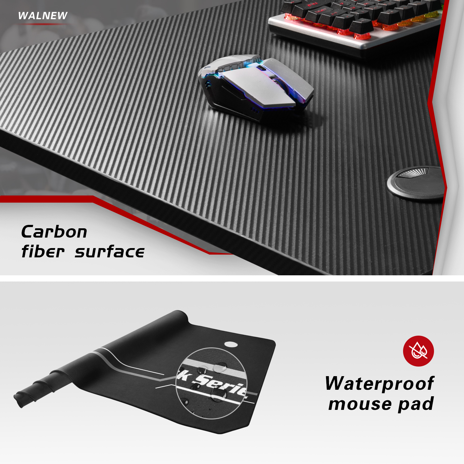 Walnew 55 inches Widen T-Shape Frame Gaming Computer Desk PC Gaming Desk Racing Style Carbon Fiber Surface Office Desk With Cup Holder and Headphone Hook (Black)