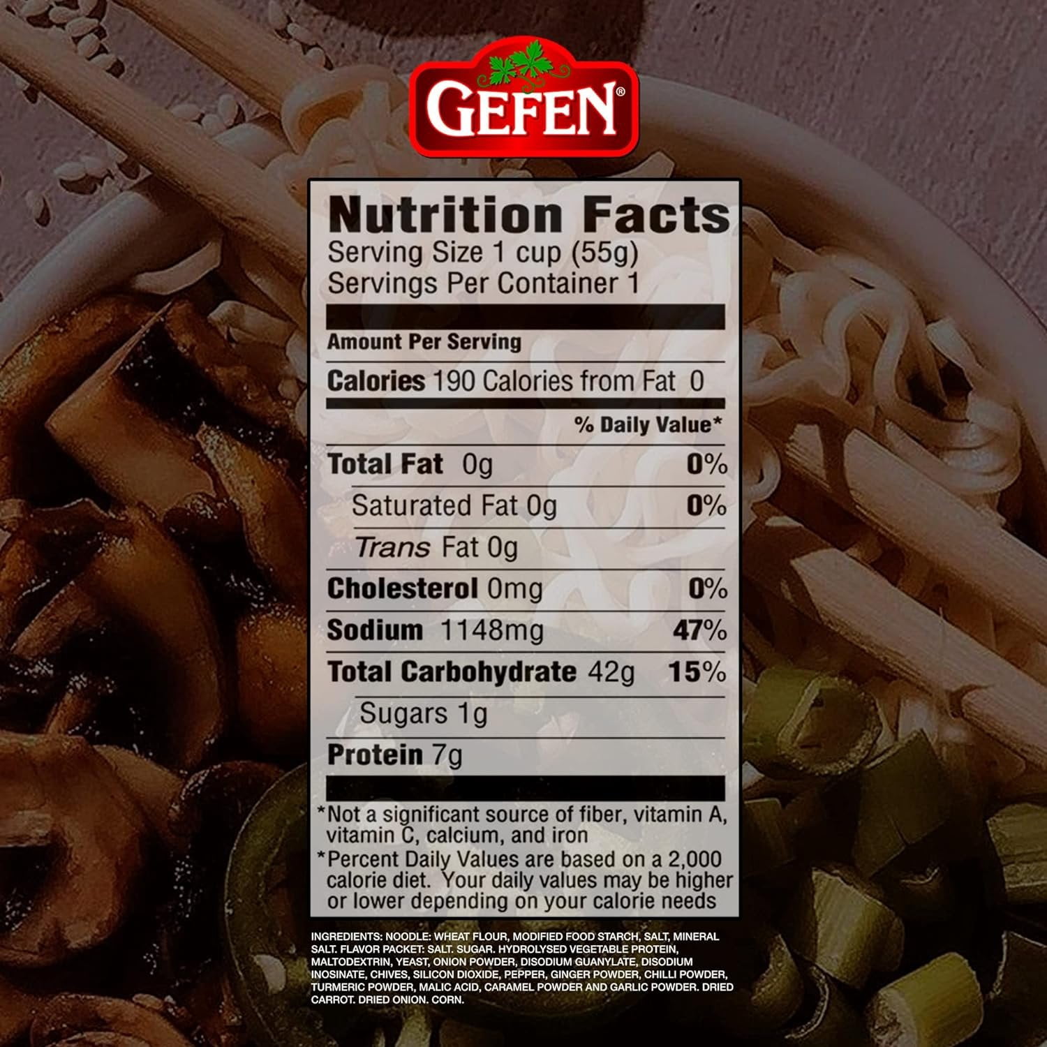 Gefen, Instant Noodle Soup Cup, Fat Free, 2.3oz, 12 pack No MSG, Chicken Soup Flavor
