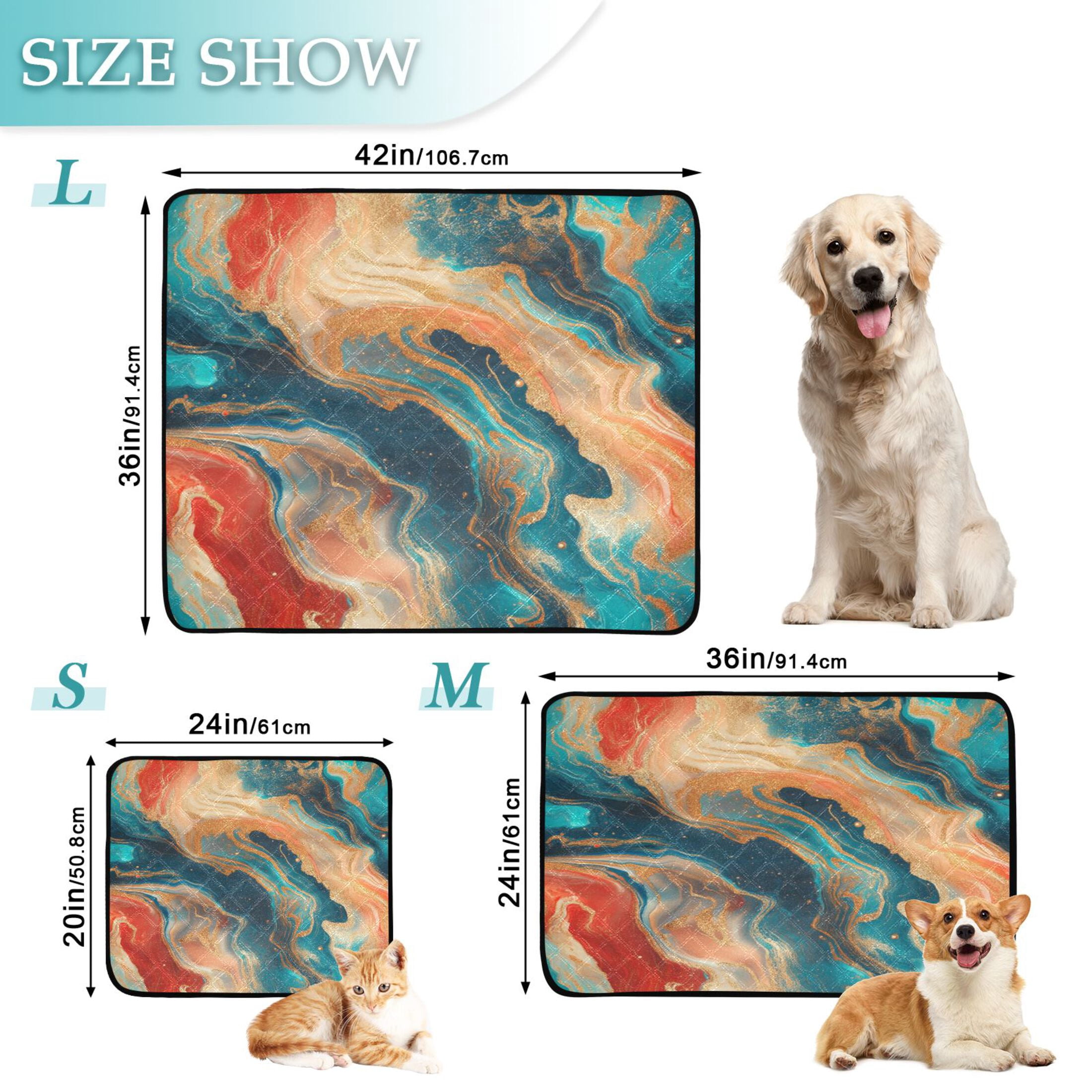 Qxltty Colorful Gilt Marble Cat litter Pads Pet Set of 3 Diaper Mats Center Anti-leakage Layer Absorbent Soft and Comfortable