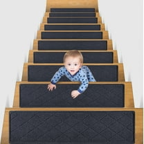 FAMTKT Stair Treads Non-Slip Carpet Mat Indoor Stair Runners for Wooden Steps, Antislip Household Staircase Striped Floor Mat, Absorbent Silent Staircase Carpet Adhesive Free Selfadhesive Stair Mat