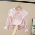 thumbnail image 2 of zbxnLI Girls School Uniform Shirts Ruffle Trim Long Sleeve Button down Dress Shirt Cute Blouses, 2 of 3