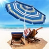 ROWHY 6.5FT Beach Umbrella Outdoor Portable UV 50+ Sunshade Umbrella With Push Button Tilt Sand Anchor and Carry Bag for Patio Garden Beach Pool Backyard (Blue-Green Stripe)