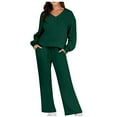thumbnail image 2 of Clearance-Sale Two Piece Sets for Women Casual Womens Fall Fashion 2023 Solid Color Long Sleeve Workout Tshirts Trendy V-Neck Sweatshirt Full Length Drawstring Comfy Sweatpants（Green,2XL）, 2 of 7