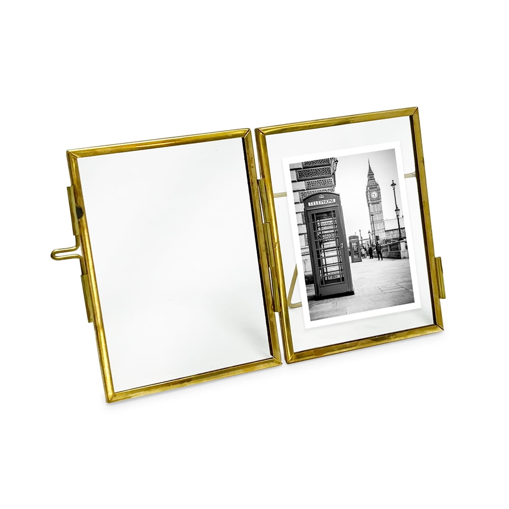 Frametory, 16x20 Floating Picture Frame - Metal Photo Frame - Real Glass -  for Wall Mount or Tabletop Displays (Gold, 2 Pack)