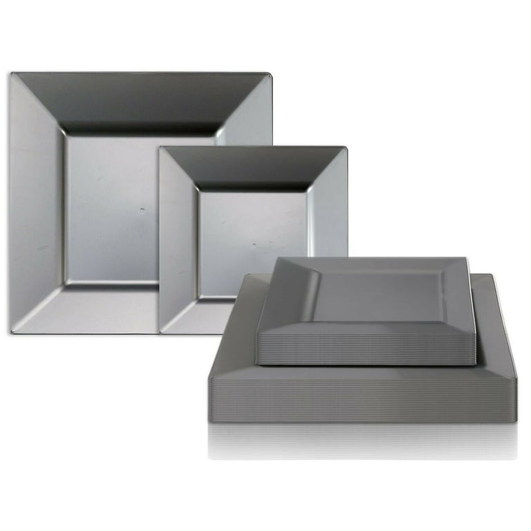 Silver square plastic plates deals
