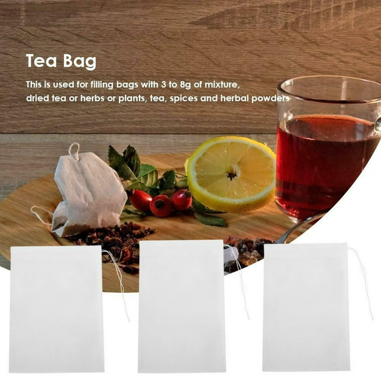 Topwoner 100pcs Tea Filter Bags, Disposable Tea Bags for Loose Leaf Tea, Drawstring Empty Tea Infuser, ea Steeper Natural Wood Pulp Paper Material