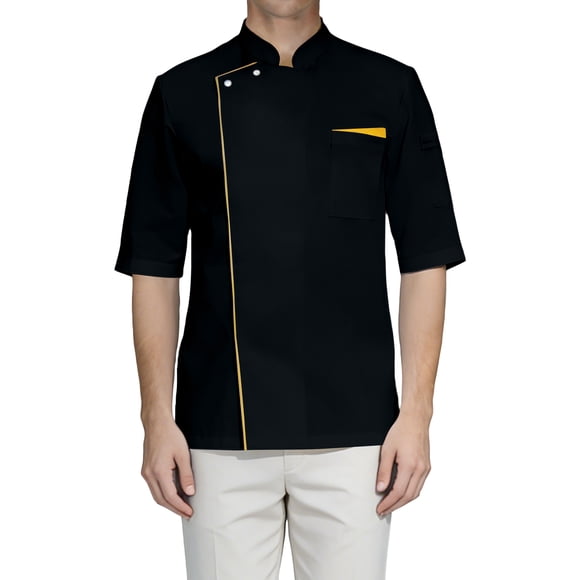 Nokdvo Manteaux de Chef pour Hommes Légers à Boutons Respirants à Manches Longues Manteau Printemps Été Coupe Décontractée Uniforme avec Poche, Noir 2TG