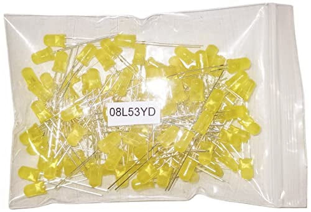 100 Pack Yellow Diffused Lens LEDs, 5mm Diameter Round Bulb, 2-Pin Light Emitting Diodes for DIY Hobby or Other Electronic Projects