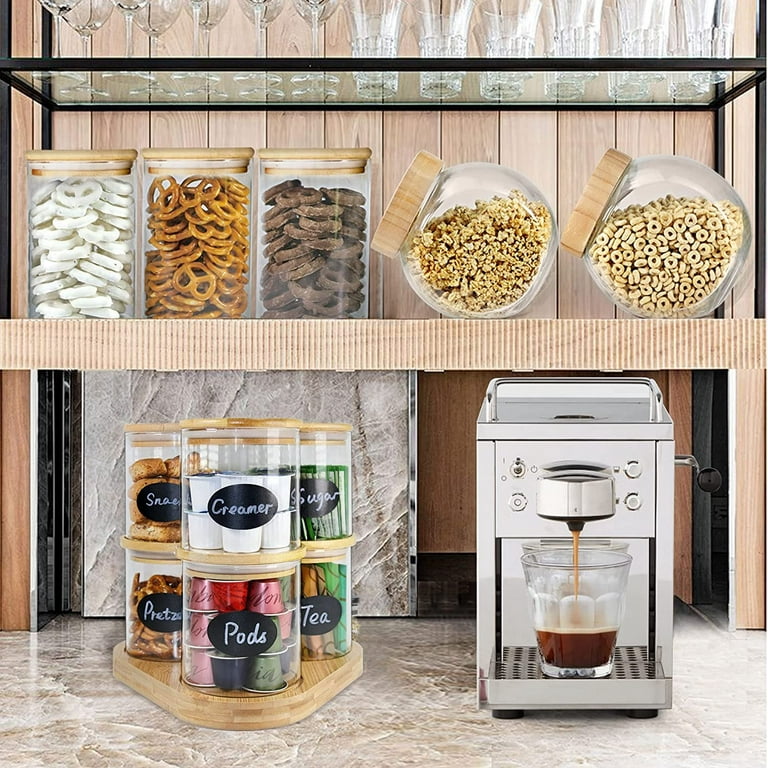 Glass Jars with Bamboo Lids, Glass Food Storage Containers, Airtight  Stackable Kitchen Canister Sets for kitchen Counter, Candy, Cookie, Rice,  Sugar