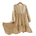 thumbnail image 2 of KYAIGUO Kids Girls Solid Colour Dress Velvet Dress Long Sleeve Ruffle Princess Dress for 7-12Y, 2 of 5