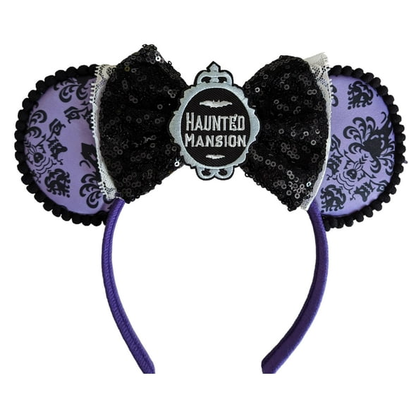 CLGIFT Halloween Minnie Ears, Orange Medium Web Headband, Black Web Mickey Ears Headband, Jack (Haunted house)
