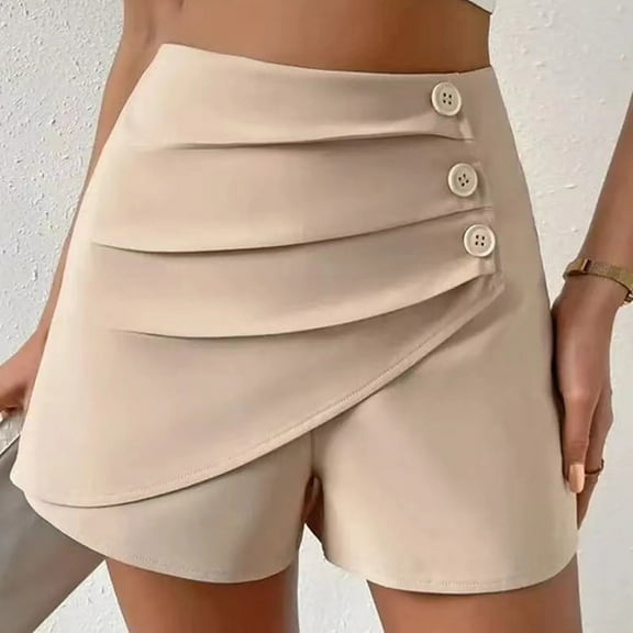 Summer Saving Clearance AXXD Beige Shapewear Shorts for Lady Summer Classic All Match Pleats Slim Button Short Trouser Pants Shorts Clearance Clothing Under $10