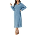 thumbnail image 2 of INSPIRE CHIC Women's Zip Up Nightgowns Long House Robe Long Sleeve Hooded Sweatshirt Loungewear with Pockets 2XL Gray Blue, 2 of 6